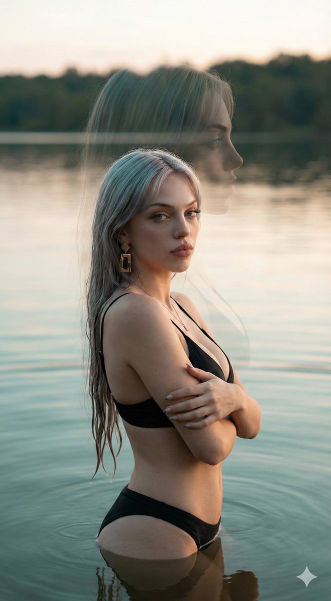 Lovart prompt result: Creating a Cinematic Lake Portrait with Subtle Double Exposure