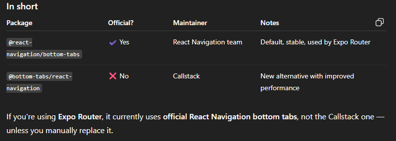 TIL 
1. "bottom-tabs/react-navigation" 
2 "react-navigation/bottom-tabs" 

Did they purposely name like that 👀