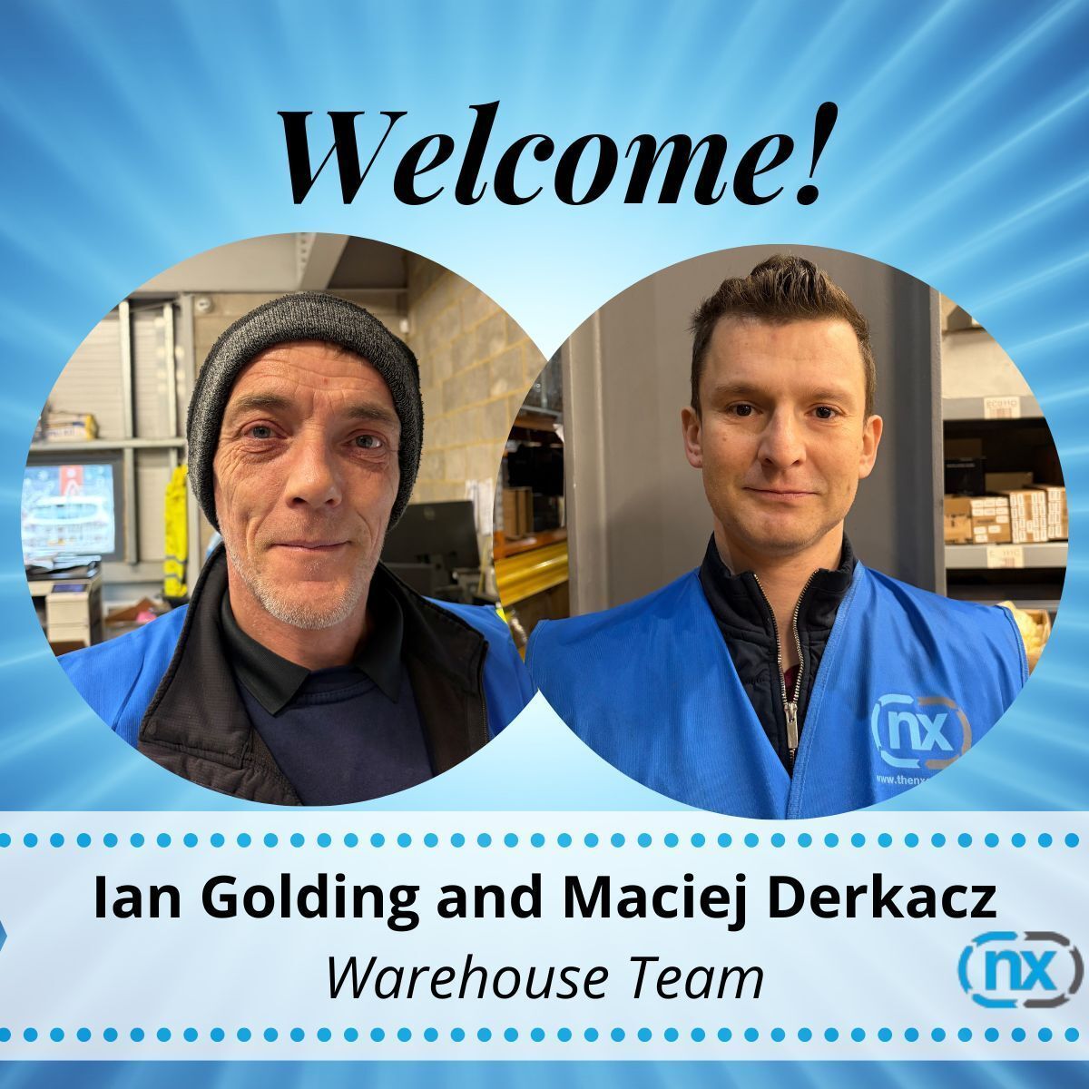 📣 Welcome to Ian Golding and Maciej Derkacz who have recently joined our warehouse team. It's great to have you both as part of the team! 

#NXGroup #employees #logistics