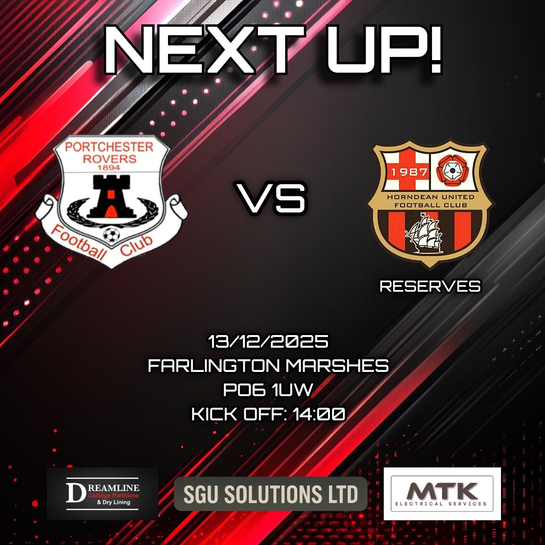 Horndean_Utd's tweet image. 🔴⚫️ NEXT UP ⚫️🔴

Final games before the Christmas break!

The first’s are back to league action hoping to continue their 100% record against Denmead.
The reserves are hoping the weather stays kind as they face Portchester at Farlington.

#upthedeans