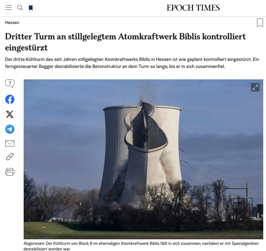 Der Abriss unserer alten Energieinfrastruktur läuft.

Stillgelegt ist die Anlage schon seit März 2011, also kurz nach dem Fukushima-GAU.

Japan hat nach dem Unglück bis heute übrigens wieder 14 Reaktoren – nach Sicherheitsprüfungen und Nachrüstungen.