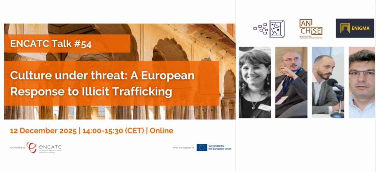 EnigmaEuproject's tweet photo. We are currently participating in the @ENCATC Talk: "Culture under Threat: A European Response to Illicit Trafficking."
Fighting this crime requires a united front and advanced technology.
#ENIGMAproject #CulturalHeritage #IllicitTrafficking #Innovation #CultureUnderThreat https://t.co/7KHwMUoHBd