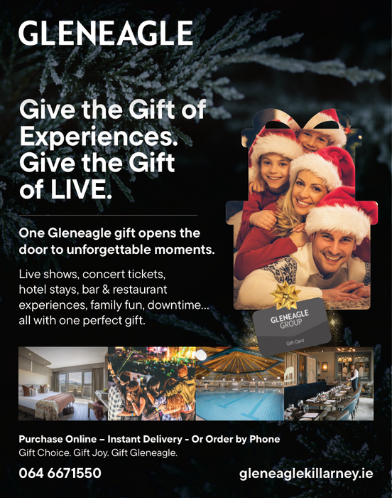Gleneagle_IE's tweet photo. 🎁 Give the Gift of Experiences. Give the Gift of LIVE.
From unforgettable shows to relaxing stays, one Gleneagle gift opens the door to lasting memories. https://t.co/tZFUcbSUqs 
#GiftGleneagle #GiveTheGiftOfLive #Killarney #Christmas2025 https://t.co/FMjZiUZazZ