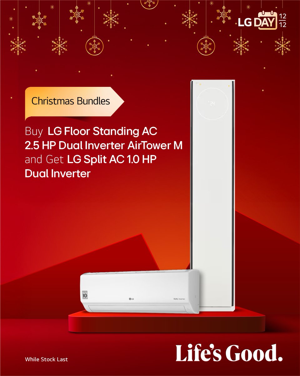 LGAfrica1's tweet photo. LG Day 12:12 Deals are here! 💃 
Upgrade your home for the holidays. 🎁 🎅 🎄 

Shop Now: https://t.co/BQPLWLoBc4

#LifesGood #LGDay #ChristmasGift #ChristmasWithLG #LGNigeria https://t.co/pf7kLCDUI5