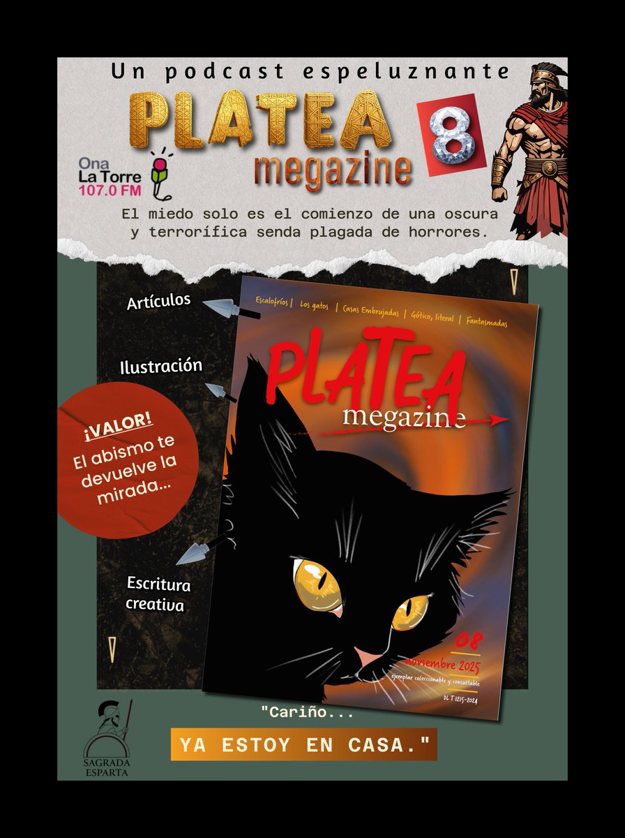 En <a href="/OnaLaTorre/">Ona la Torre 107.0FM</a> , <a href="/RaquelMawu/">Raquel Martínez</a> va a entrevistar a Sagrada Esparta con motivo del terrorífico estreno de Platea megazine 8.
Fer Quintana <a href="/vladstrange_/">VladStrange</a> , Víctor Fernández García <a href="/VictorFG1982/">Víctor Fernández García | Bipolaridad y fantasía</a> , <a href="/VicJota/">VicJota</a> y Víctor Palau 'Tercera Fase' comentarán anécdotas y contenido.

Esto es Esparta.