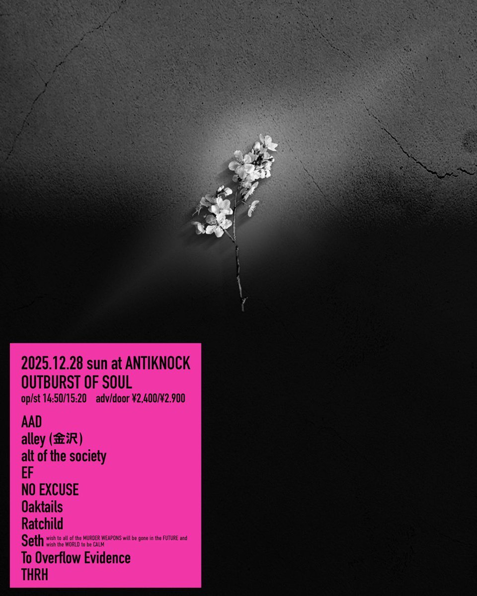 12月28日　新宿アンチノックでGIG

今年最後のGIGです。
最高も最低も喜びも悲しみもこれでもかってほど味わった2025

年の瀬、僕が今年最後に置いていきたい言葉があるんだ
凍えるような12月　夜の新宿に満開のさくらを咲かせましょう

こぞりまくれ！