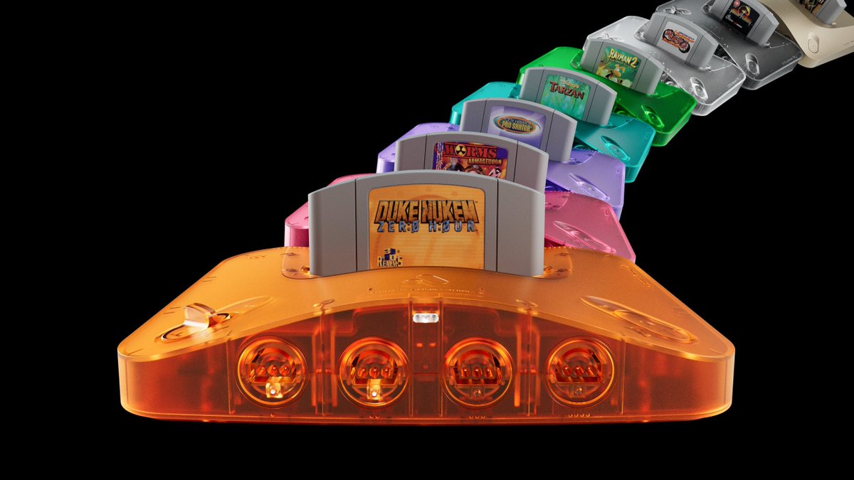 クリアカラーのN64互換機が発売。中身が透けるクリア仕様で，遅延なし，公式周辺機器にも対応したプレイを楽しめる
4gamer.net/s/G999903.2512…

クリアカラー7種＋金色となっており，同時発売される8BitDoのコントローラと色を合わせることが可能