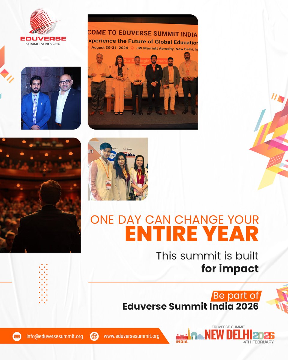 EduverseSummit's tweet photo. One day can change the direction of an entire year.

Eduverse Summit India 2026 brings together global educators, leaders, and decision-makers for meaningful conversations that lead to real outcomes.

Register now: https://t.co/ziiTsxhj2s

#EduverseSummit2026 #Education https://t.co/oPjMNYKtGX