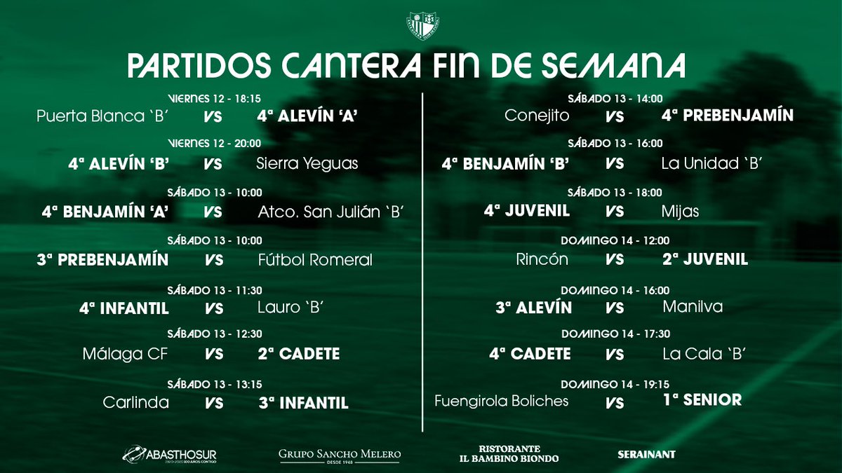 🕢 Horarios del fin de semana.

#CanteraAntequeraCF ⚪️🟢