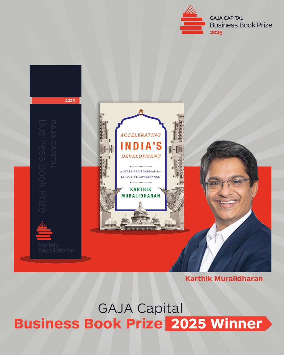 We are proud to announce that the winner of the 7th edition of the Gaja Capital Business Book Prize is Accelerating India’s Development: A State-Led Roadmap for Effective Governance by Karthik Muralidharan. The winner was announced at Gaja Talks 2025 which also hosted a panel