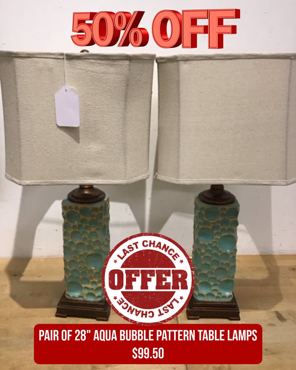 ConsignmentFLA's tweet photo. These aqua bubble lamps add instant character to any room, and this pair is priced to go fast. Clean lines, warm light, and a pop of color. 

#HomeDecor #LampSale #FurnitureFinds #ConsignmentStyle #InteriorInspo #EncoreInteriors #DealHunter #TableLamps #AquaDecor #HomeVibes https://t.co/HkmdpSNUwm