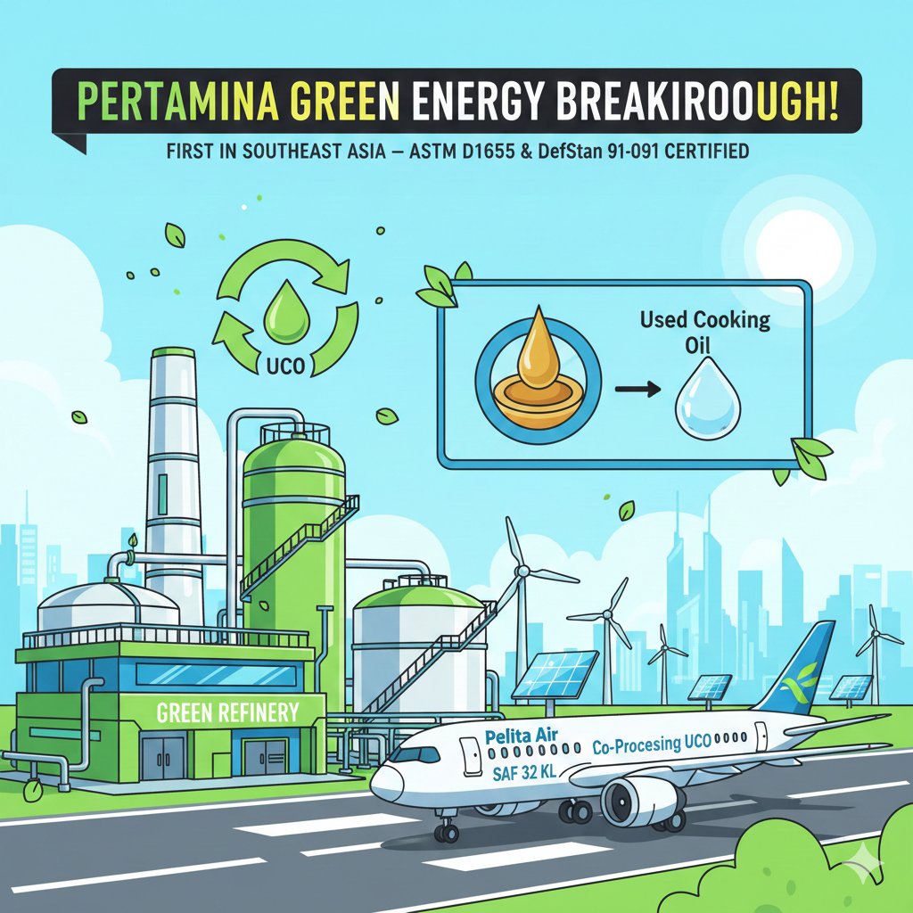 mutualan_is_fun's tweet photo. Pertamina melalui Kilang Cilacap kini mampu menghasilkan avtur berbahan baku minyak jelantah. Menggunakan teknologi Co-Processing UCO dan Katalis Merah Putih, SAF pertama Indonesia ini telah diuji terbang dan lulus standar internasional ASTM dan DefStan. https://t.co/xxt6A651ii