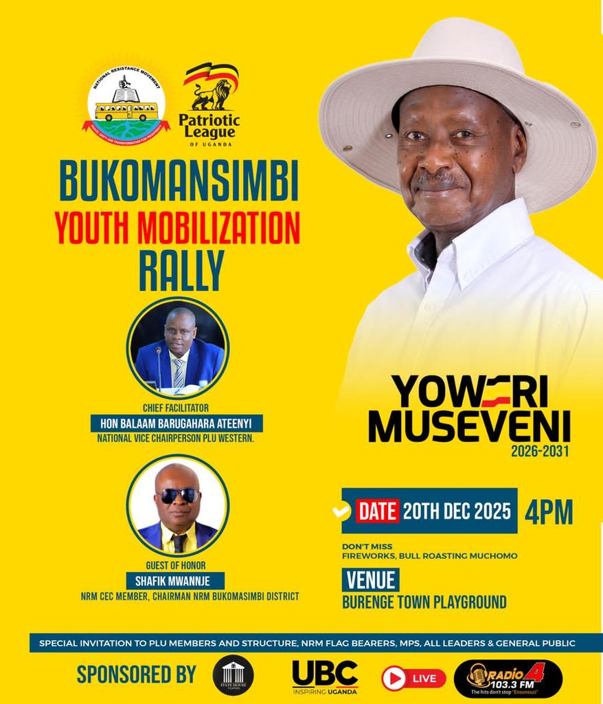 Bukomasimbi i will be with you on Saturday 20th December at 4pm . Youth Wake-Up and Accountability Rally. President <a href="/KagutaMuseveni/">Yoweri K Museveni</a>  oyeeeeee.