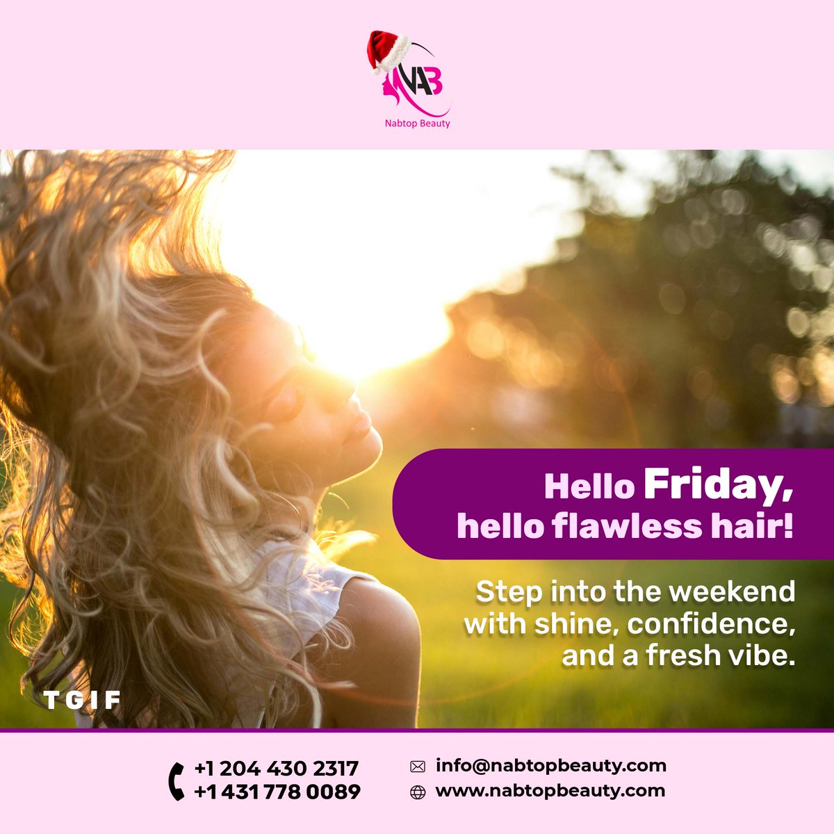 NabtopBeauty's tweet photo. The weekend is calling, and it starts with hair that turns heads. Step into your #Friday glow with shine, confidence, and that unmistakable fresh-weekend vibe.

Buy premium hair and accessories: https://t.co/P7MmD88vm0

📞 +1 2044302317 | +1 4317780089
📧 info@nabtopbeauty.com https://t.co/HMbZdIw5DM
