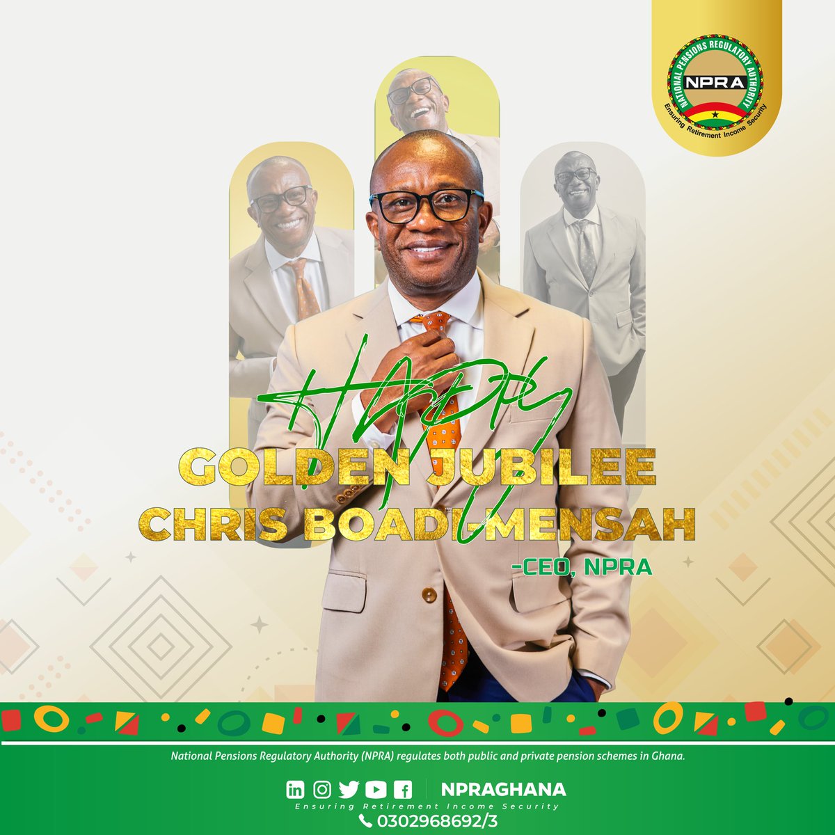 Happy Golden Jubilee to our CEO, <a href="/boadi_chris/">Chris Boadi-Mensah</a>. Thank you for your inspiring leadership and dedicated service. Wishing you continued health, happiness, and success. 🎉💚