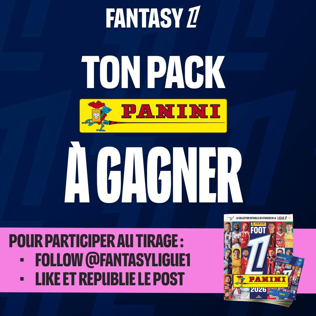 Tu peux gagner ton pack @Panini_fr  comprenant un album et  une boîte de 50 pochettes ! 🎁

Comment participer ? 
- Follow le compte <a href="/FantasyLigue1/">Fantasy Ligue 1</a> 
- Like et republie ce post

Tirage au sort mardi 16 décembre.