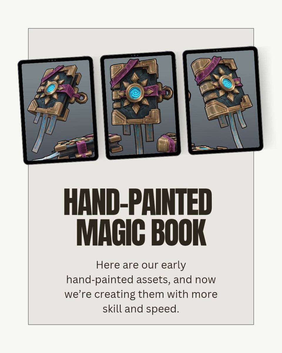 chicago_game_m's tweet photo. Here is our early hand‑painted asset, and now we’re creating them with more skill and speed.🔮📖
#GameDesign #LevelDesign #GameDevelopment #GameDev #GameArt #InteractiveDesign  #GameArtists #VirtualReality #GameArchitecture #UserExperienceDesign #3DLevelDesign #gamingcommunity https://t.co/118OYzoTMv