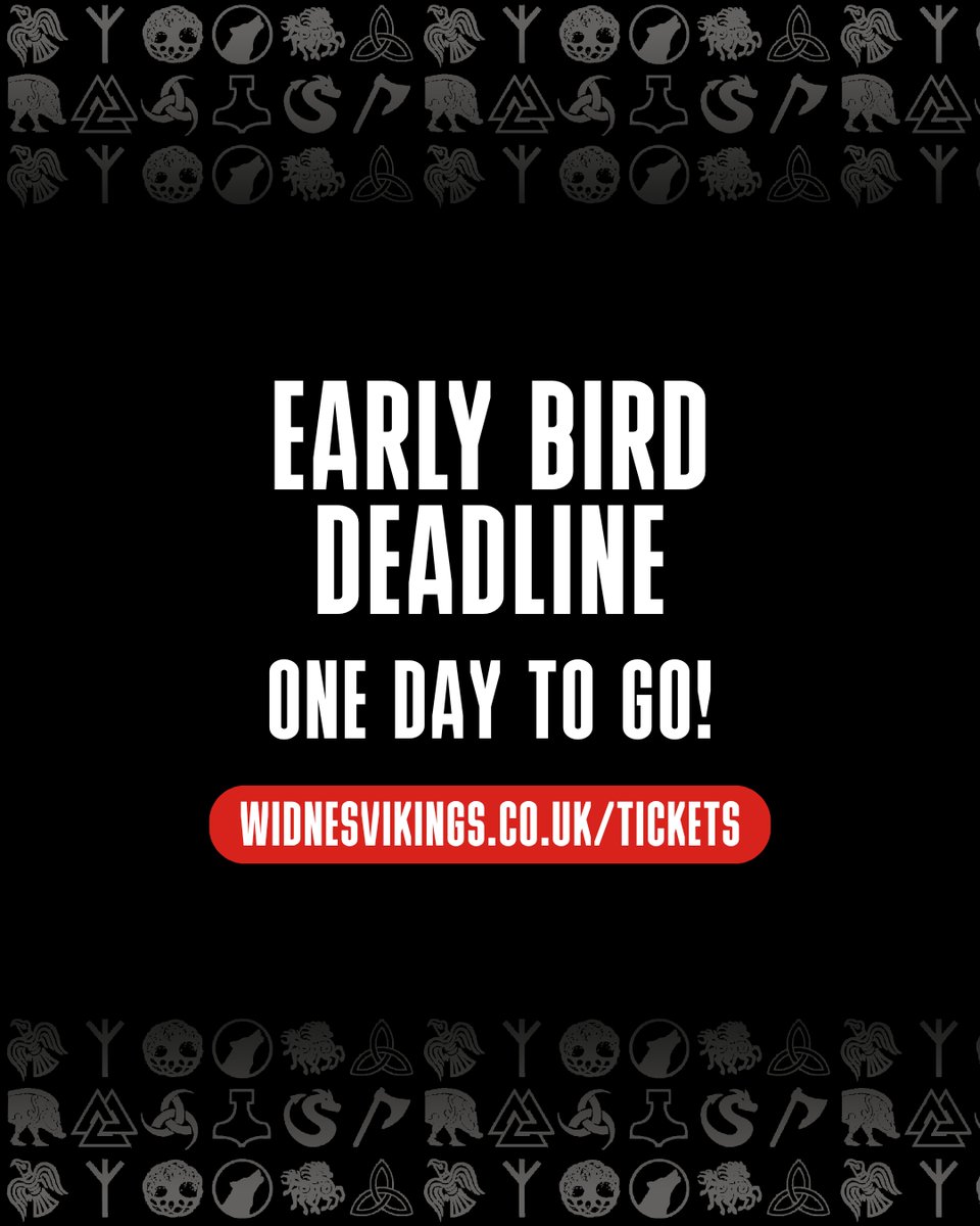 Time is running out, Vikings ⏰👀

Secure your season ticket at our Early Bird price before the end of the week.

Don't forget that all Early Bird season tickets include an invite to our 2026 season launch event 📍

Buy now: widnesvikings.co.uk/tickets/