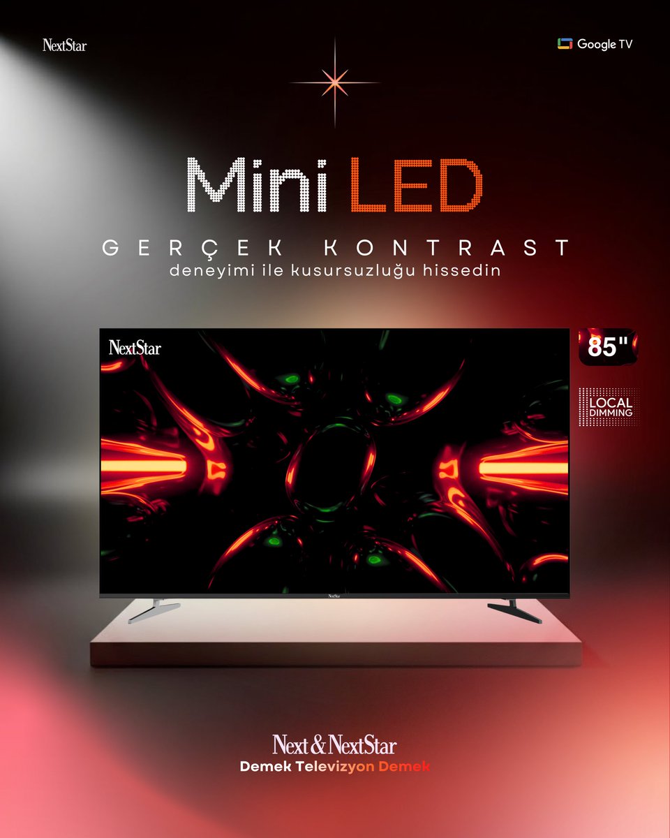 next_nextstar's tweet photo. Her sahneyi yeniden tanımlayan bir parlaklık… Her anı değerli kılan bir siyah.

Nextstar MiniLED ile ışık daha kontrollü, görüntü daha net.

Büyük ekranda gerçek kontrastın farkı bambaşka.

#NextNextStar #NextStar #Miniled #TV #Televizyon https://t.co/bymkOPDOlH