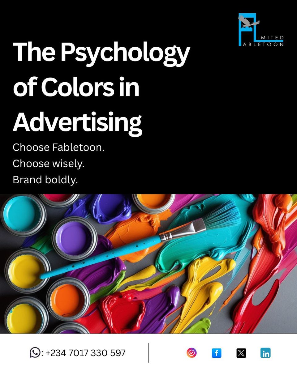 FabletoonA's tweet photo. The Psychology of Colors in Advertising 

Choose Fabletoon.
Choose wisely.
Brand boldly. 

Red excites. Blue builds trust. Yellow sparks joy. Pick wisely 

#PRStrategy #ReputationManagement #MediaExperts
#BrandTrust #CommunicationStrategy https://t.co/EpBQ6WLhQz
