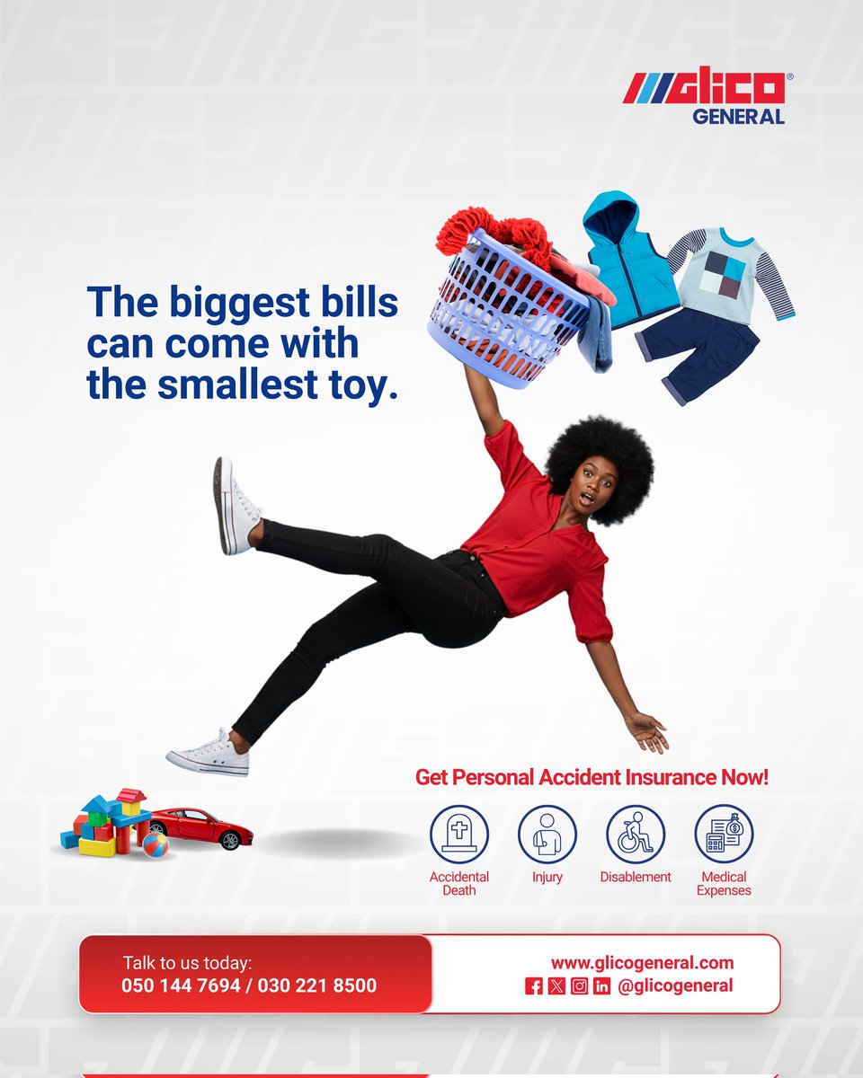 Glicogeneral's tweet image. Because hips, head and back injuries too can break the bank! Don’t let accidents catch you off guard. Let GLICO Personal Accident Insurance help you bounce back with confidence. Call us: +233 50 144 7694
#GLICOGeneral #InsuranceYouCanTrust #StayProtected #PeaceOfMind #GLICOcares