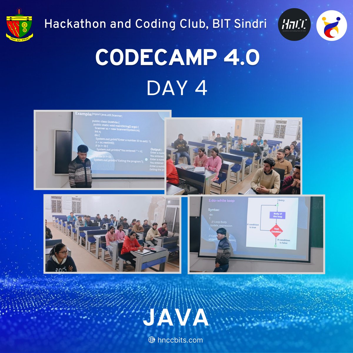 hnccbits's tweet photo. Day 4 of CodeCamp 4.0 was all about consistency and growth.
Students showed remarkable focus as they refined concepts, built confidently, and pushed their learning forward.
Persistence is paying off, the progress is clear and the momentum is rising. 

#HnCC #CodeCamp #BITSindri https://t.co/EkThhsfI0w