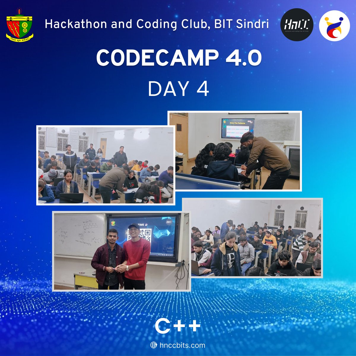 hnccbits's tweet photo. Day 4 of CodeCamp 4.0 was all about consistency and growth.
Students showed remarkable focus as they refined concepts, built confidently, and pushed their learning forward.
Persistence is paying off, the progress is clear and the momentum is rising. 

#HnCC #CodeCamp #BITSindri https://t.co/EkThhsfI0w