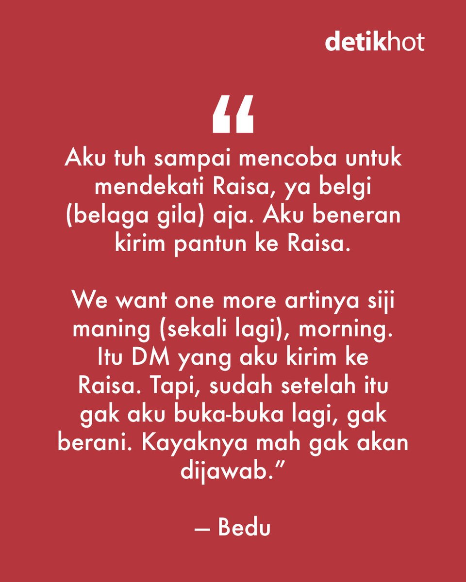 detikhot's tweet photo. Tor monitor, mulai ada pergerakan ketua!β£
β£
Sudah resmi bercerai dari Irma, Bedu langsung gercep kirim DM ke Raisa Andriana nihh.πβ£
>> https://t.co/nXcQDVGucZ
β£
#detikhot #Bedu #RaisaAndriana https://t.co/9WiyVmJhCD