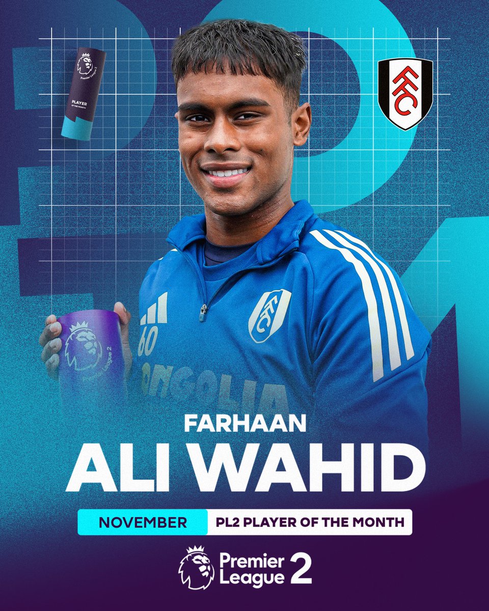 PLYouth's tweet photo. Congratulations to #PL2's November Player of the Month, @FulhamFC's Farhaan Ali Wahid! 👏

His highlights and this season's previous winners ➡️ https://t.co/BnMHu3FccM https://t.co/YhxQmCYLeK