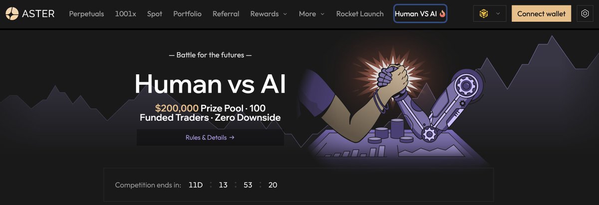 Aster’s trading challenge - Human vs AI

Who wins the battle to take the $200K prize? 👇
xmarket.app/markets/human-…