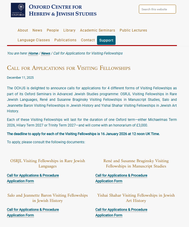 OCHJSnews's tweet photo. CALL FOR APPLICATIONS: We are delighted to announce our Visiting Fellowships for 2026/2027!

The deadline to apply for each of the Visiting Fellowships is 16 January 2026 at 12 noon UK Time.

For more information, see the following page:
https://t.co/TBIYAYqOpG

#fellowship https://t.co/h1mrJt6jvK