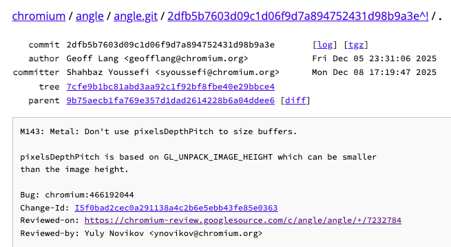 zerodaytraining's tweet image. ⚡️ 0-Day Alert - Google Chrome exploit in the wild

Buffer overflow to sandbox escape in ANGLE component, potentially reachable directly through WebGL API (RCE)

Patched in Chrome Desktop 143.0.7499.109/.110 for Windows/Mac  and 143.0.7499.109 for Linux