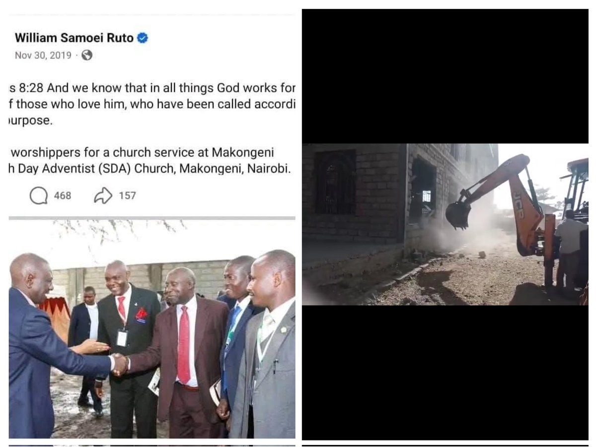 In 2019 President William Ruto was in Makongeni SDA Church to campaign.Today the same church is being demolished to pave way for his government's Affordable Housing Project.Kumbe alikuja kuona shamba sio kuomba😂#kenya #CurrentNews