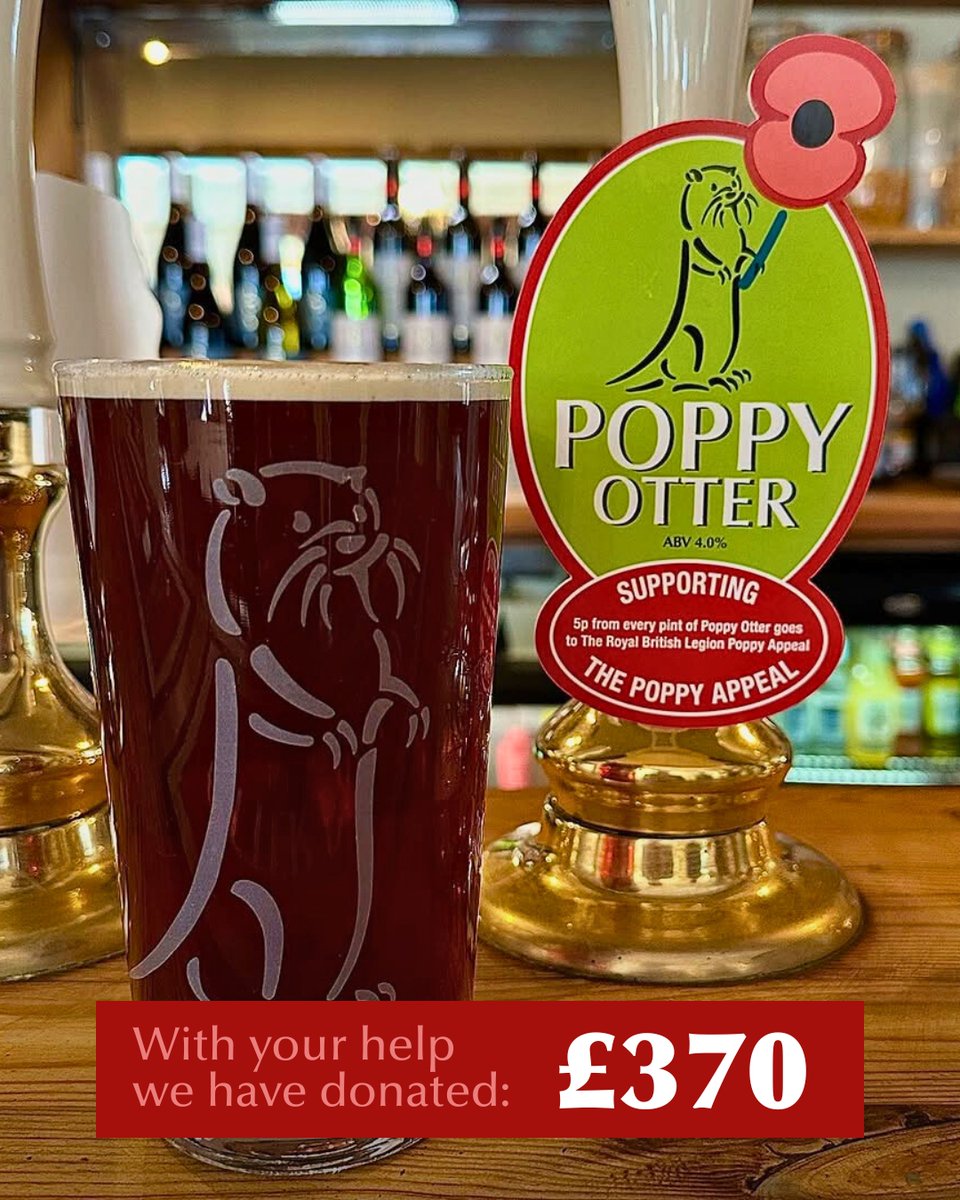 A huge thank you! Through your support of our Poppy Otter initiative, Otter Brewery has successfully raised £370 for the Royal British <a href="/PoppyLegion/">Royal British Legion</a>'s Poppy Appeal this year.