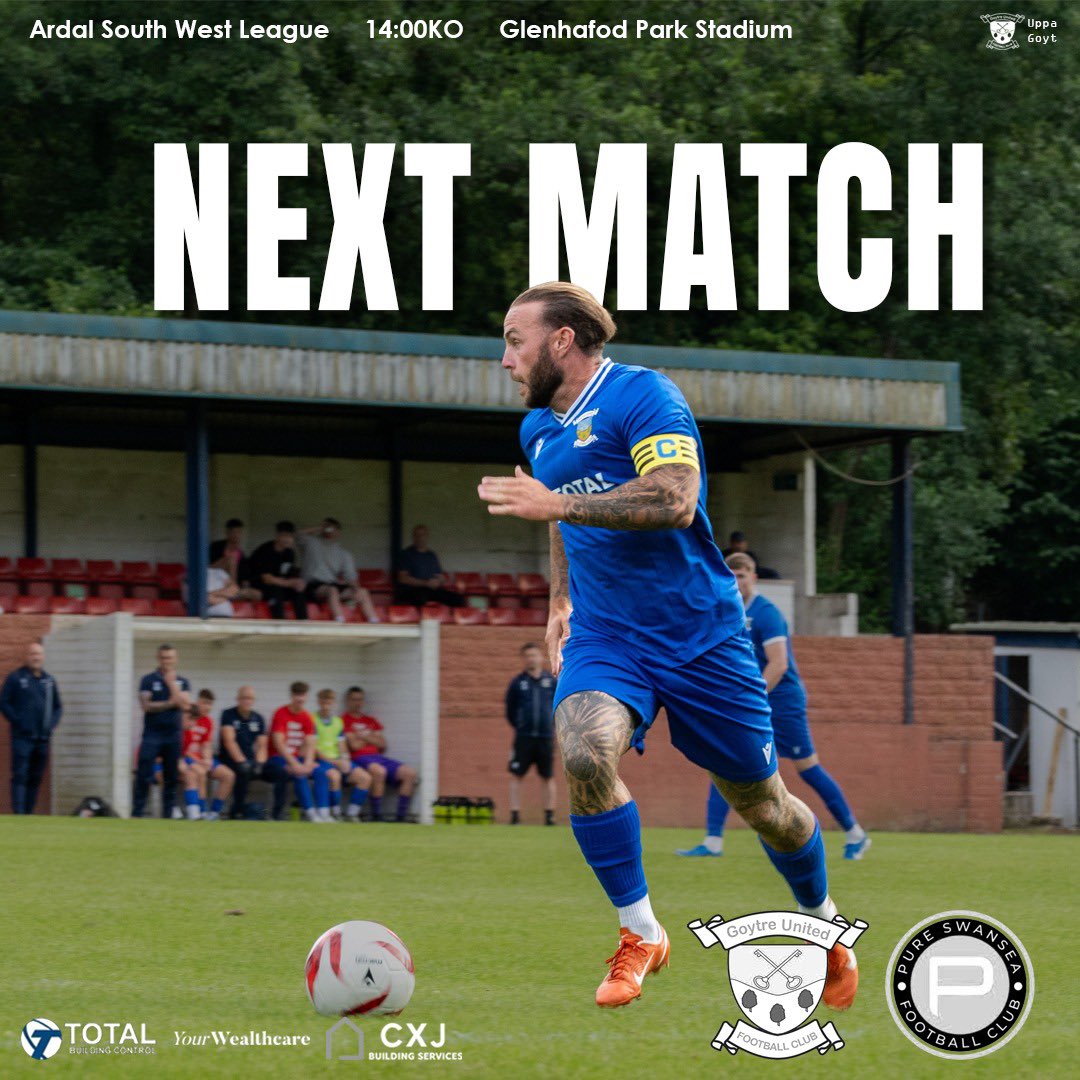 ArdalSouthern's tweet image. Goytre United host Pure Swansea at Glenhafod Park on Saturday, 6th v 7th in the Elite Stands Ardal Southern South West table, kick off 2.00pm. 

Goytre United drew 2-2 at Cardiff Airport last weekend, opening the scoring after just 5 minutes when Cameron Harris scored from a…