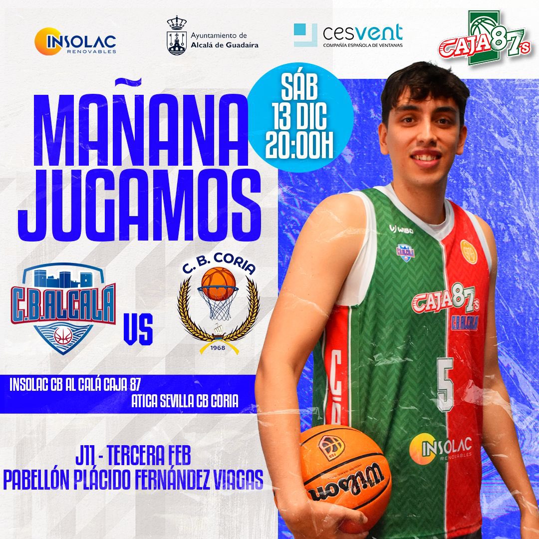 CBAlcalaG's tweet image. 𝐌𝐚𝐧̃𝐚𝐧𝐚 𝐭𝐞𝐧𝐞𝐦𝐨𝐬 𝐝𝐮𝐞𝐥𝐨 𝐩𝐫𝐨𝐯𝐢𝐧𝐜𝐢𝐚𝐥

Nueva jornada de #TerceraFEB en casa para demostrar #LaFuerzaDelViagas.

Nos visitará @BaloncestoCoria en un partido entre equipos sevillanos.

#VamosAlcalá 💙