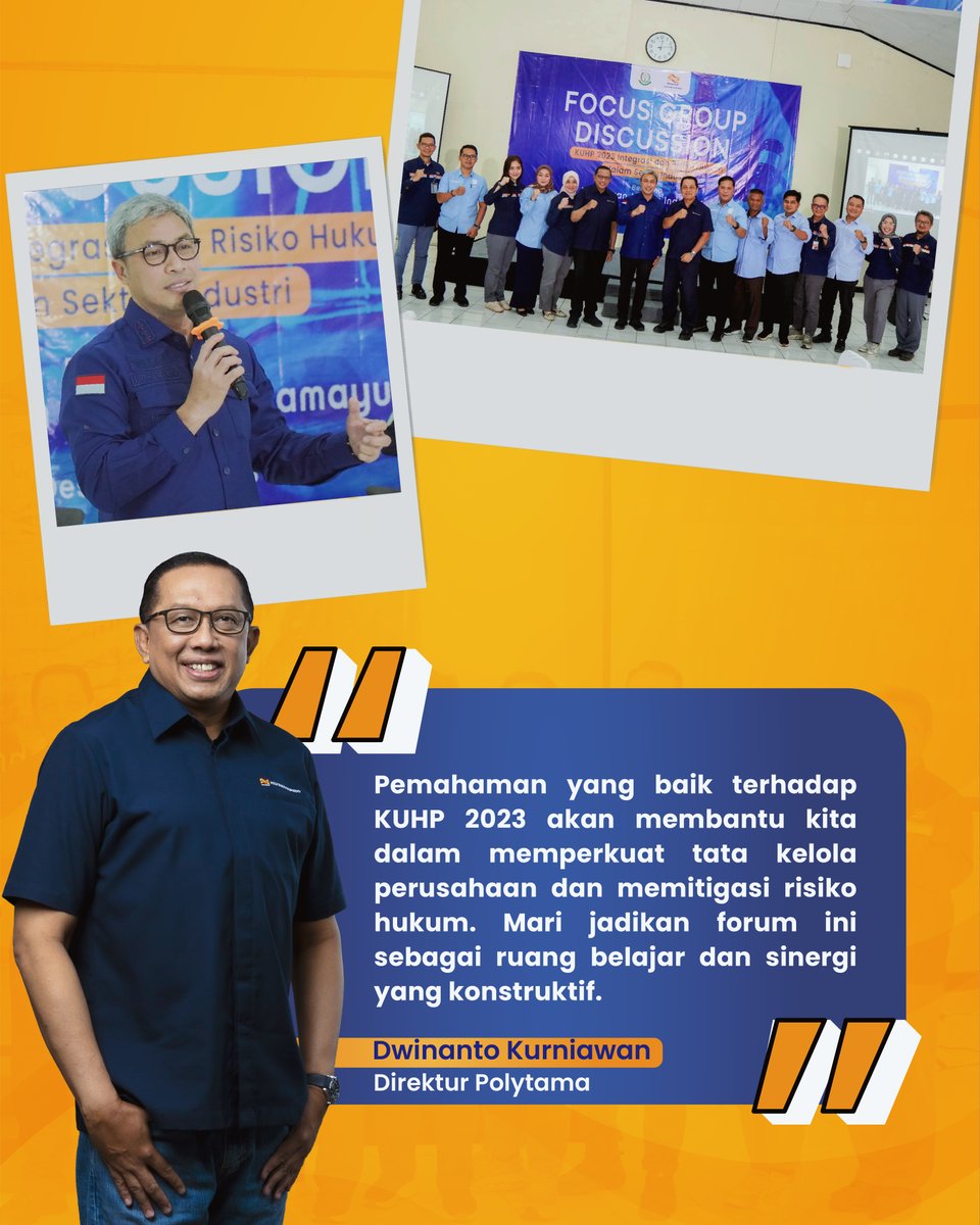polytamaprop's tweet photo. berikut captionnya mba:

Polytama menyelenggarakan Forum Group Discussion (FGD) bersama Kejaksaan Negeri Indramayu untuk memperkuat pemahaman insan Polytama mengenai KUHP 2023: Integrasi dan Risiko Hukum dalam Sektor Industri.

Polytama,
#SynergizetoGrow https://t.co/QiadvGKHGZ