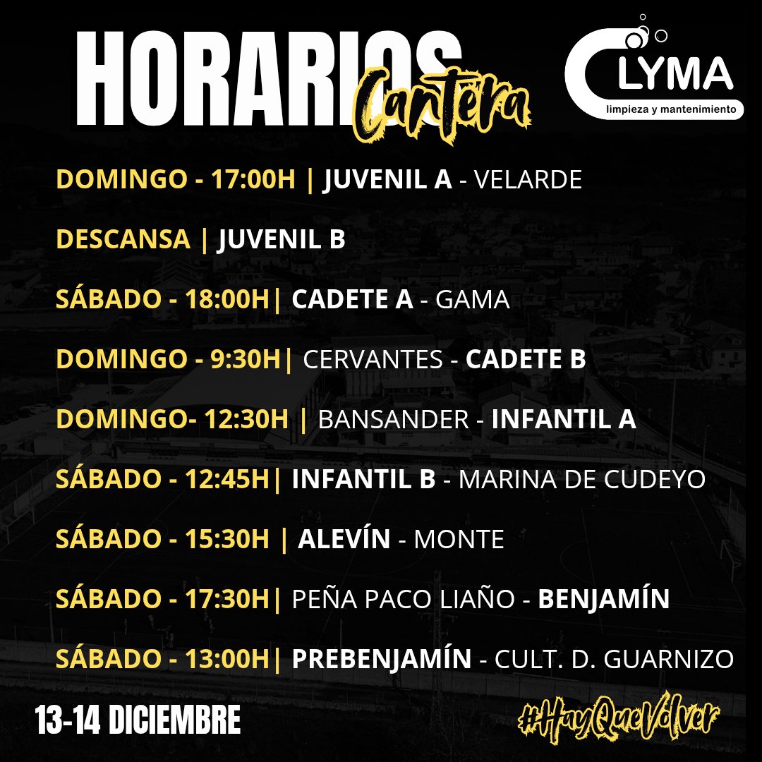 📝 Aquí están los horarios de nuestros equipos de la #CanteraUMEscobedo para este fin de semana.

¡Mucha suerte a todos! 🖤🍀

#HayQueVolver