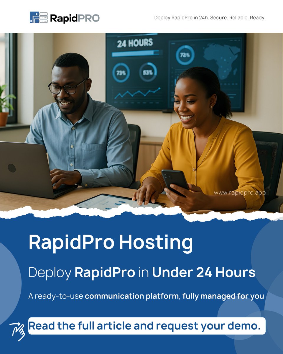 Rapidpro_App's tweet photo. Deploy RapidPro in under 24 hours. No delays. No complexity.

With @Rapidpro_App , launch a fully managed, secure RapidPro platform and focus on impact, not infrastructure.

👉 Read the full article: https://t.co/Q0Pg8XPzL5

#RapidPro #DigitalComms #ImpactTech https://t.co/LhBbQ8Puxy
