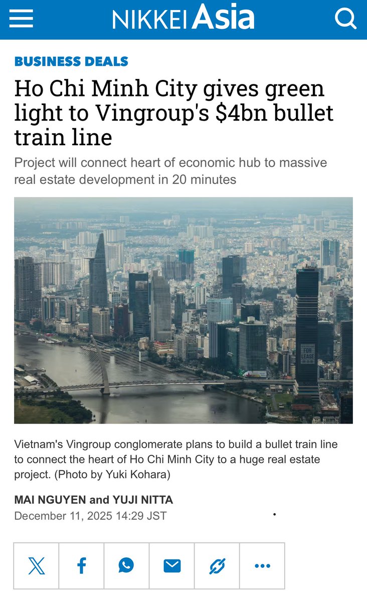Vietnam has just approved a new $4 billion HSR route that will connect Ho Chi Minh City with a luxurious satellite city to be located 50 KM south of the city being built by Vietnam’s champion Conglomerate company, VinGroup. 

The bullet train will specifically be built to entice