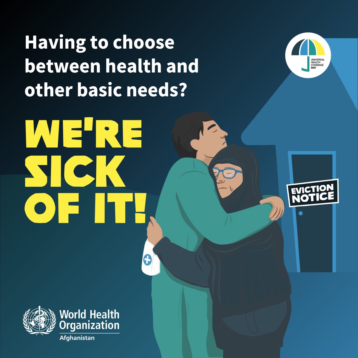 WHOAfghanistan's tweet image. 2 billion people worldwide face financial hardship paying for health care, often instead of food, education or housing. That’s 1/4 of the world’s population!

This #UniversalHealthCoverageDay, we call on leaders to invest in #UHC to protect the right to health.

Unaffordable