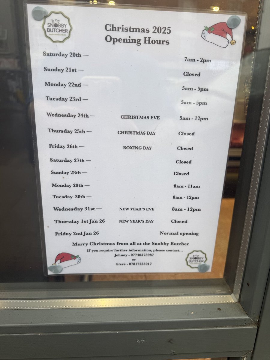 dafflad1's tweet photo. ⁦@JohnnyPusztai⁩ it’s beginning to look like Christmas 🎄🎄snobby butchers opening hours https://t.co/INcc2xgLVe