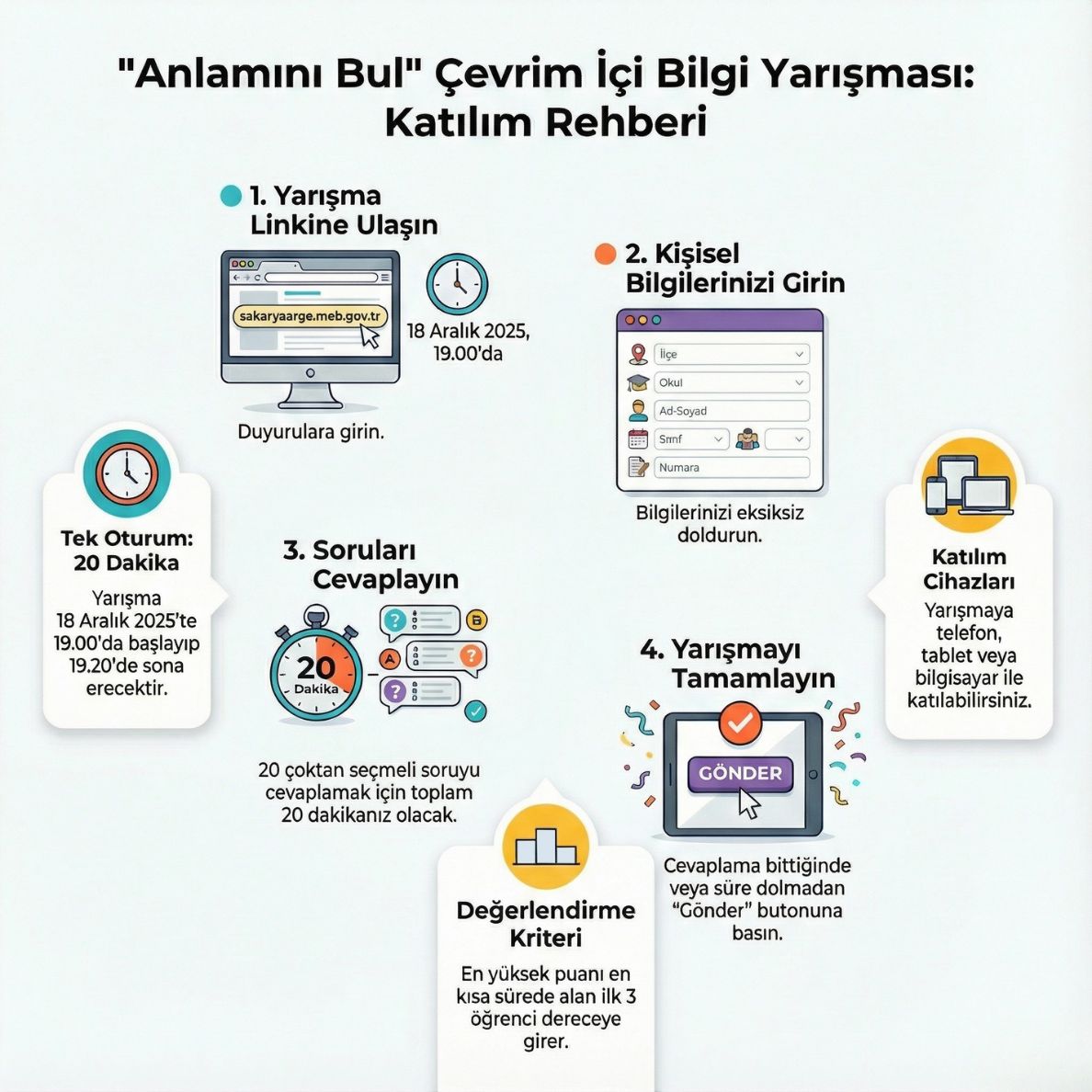 Müdürlüğümüz koordinasyonunda, Dilimizin Zenginlikleri Projesi kapsamında düzenlenen Liseler Arası “ANLAMINI BUL” Çevrim İçi Bilgi Yarışması ile kelime bilincini geliştir, Türkçenin gücünü yakından tanı!

🗓️ 18 Aralık 2025
⏰ 19.00 – 19.20
📍 Çevrim İçi Bilgi Yarışması

Türkçenin