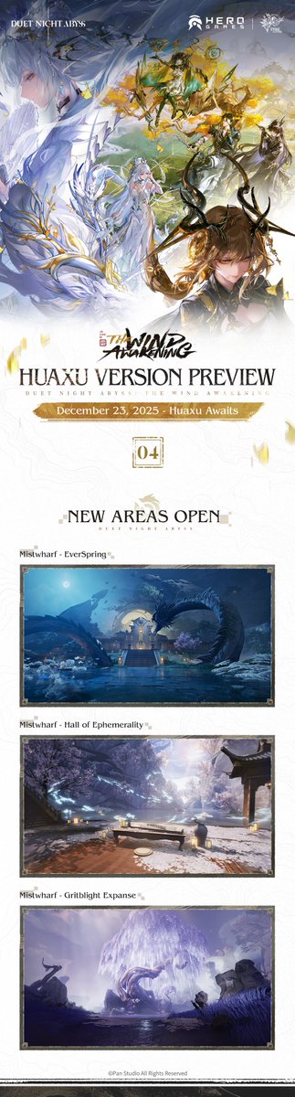 DNAbyss_EN's tweet image. Duet Night Abyss | Huaxu Version Launches December 23

✦ Version Rewards
Log in after the version update to receive one Serenity Character Skin Selection – Dark Jade for free.

✦ New Characters &amp;amp; Weapons
New characters Fushu and Kezhou will be available, alongside new weapons…