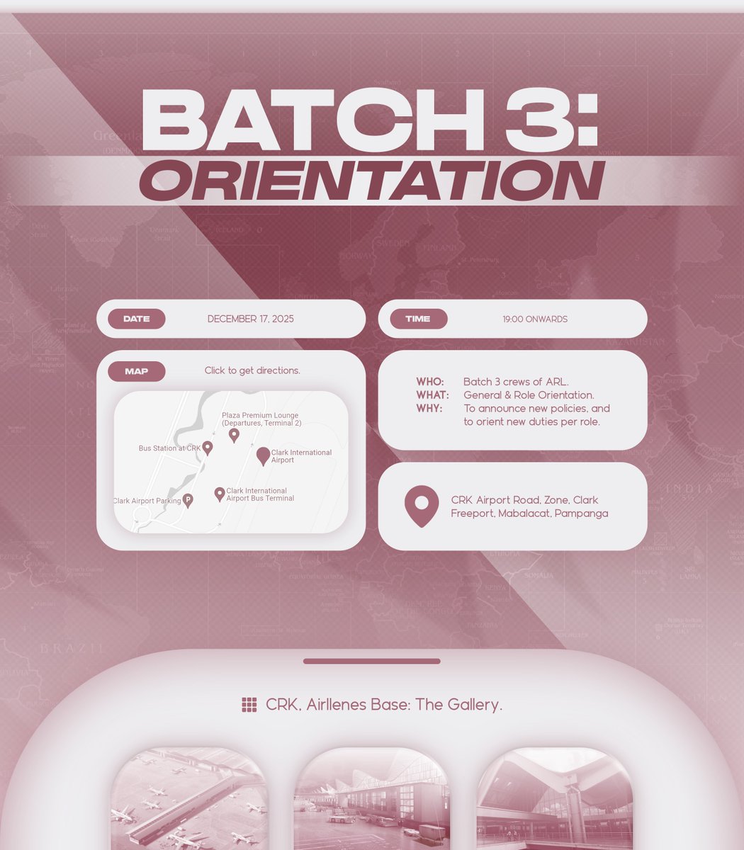 AIRLLENES's tweet image. ⠀

ARL 2025: SOARING THROUGH NEW HEIGHTS .ᐟ

With us now moving forward to the new phase of the airlines, we are inviting all ARLoyees to take part in the training and orientation sessions. Kindly refer to the provided materials for more information. #VoyageBeyondCompass

⠀