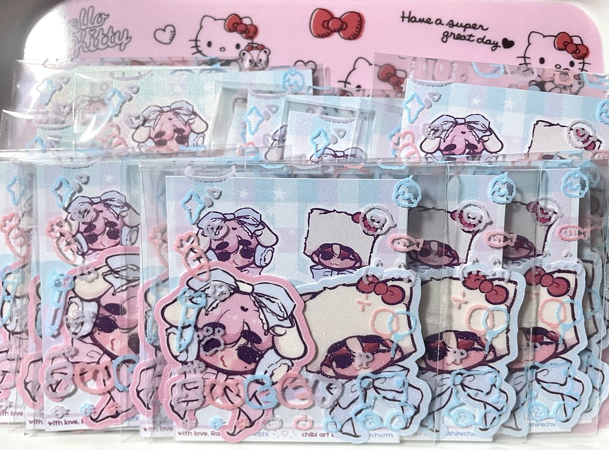 hello, I’ll be giving these haomoroll &amp; kittybin stickers tomorrow see you !!!  ♡︎ 

 #DearMyHaoBin 💕
