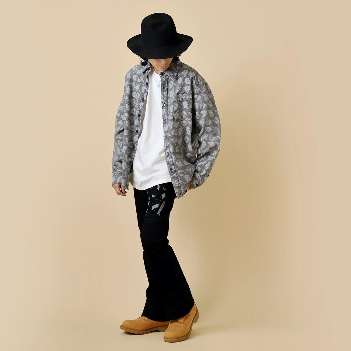 RESTOCK】 EVANGELION MONOGRAM JACQUARD DENIM SHIRT ONE SIZE INDIGO 