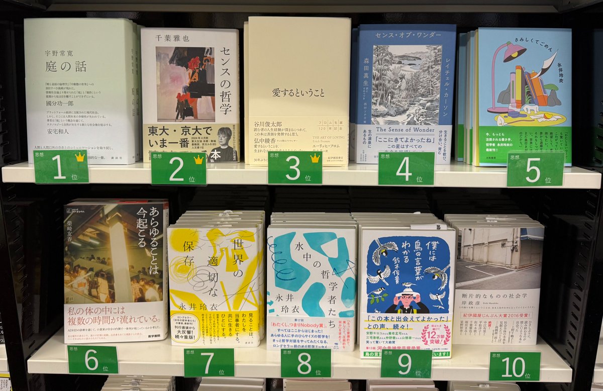 【2025年思想年間ランキング】

1位 宇野常寛さん『庭の話』(講談社)
2位 千葉雅也さん『センスの哲学』(文藝春秋)
3位 エーリッヒ・フロム 鈴木晶さん訳『愛するということ』(紀伊國屋書店)
4位 レイチェル・カーソン 著 森田真生さん 訳とそのつづき『センス・オブ・ワンダー』(筑摩書房)
5位
