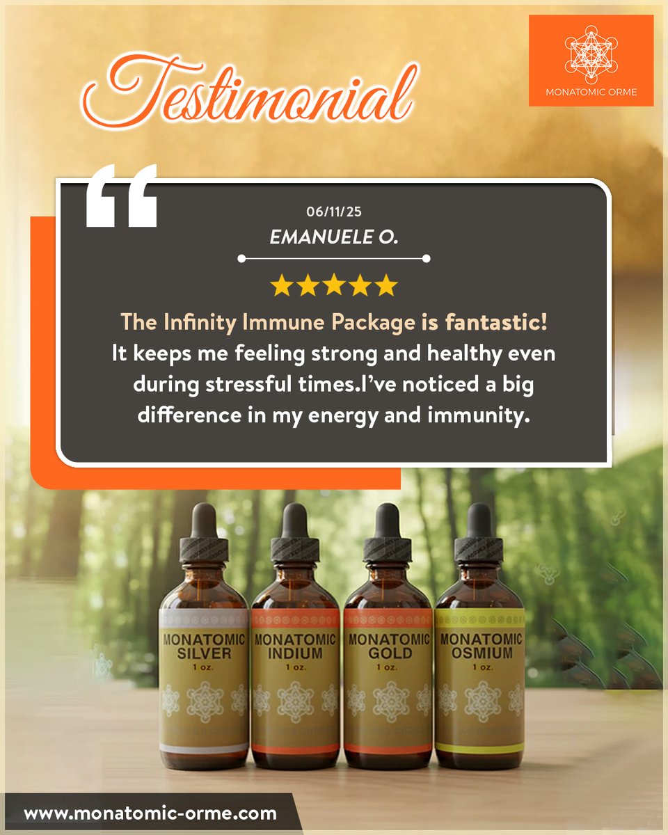 We love hearing how our products make a difference!
Your health is our priority!
SHOP NOW:
monatomic-orme.com/collections/all
#CustomerExperience #Testimonial #CustomerFeedback  #ImmuneSupport #MonatomicORME #MonatomicGold