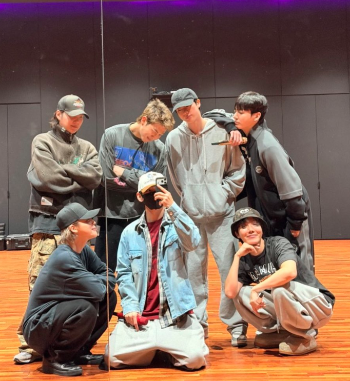 BTS in a new group photo at the practice room.